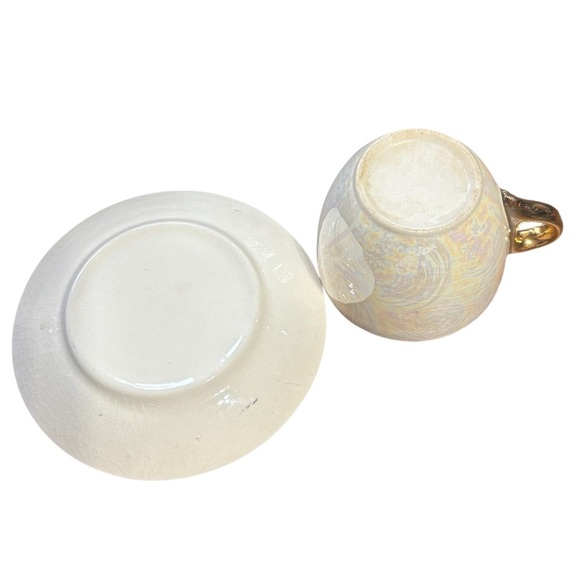Iridescent Teacup Saucer Gold Accents iridescent, pearlescent finish lustreware - Picture 3 of 6